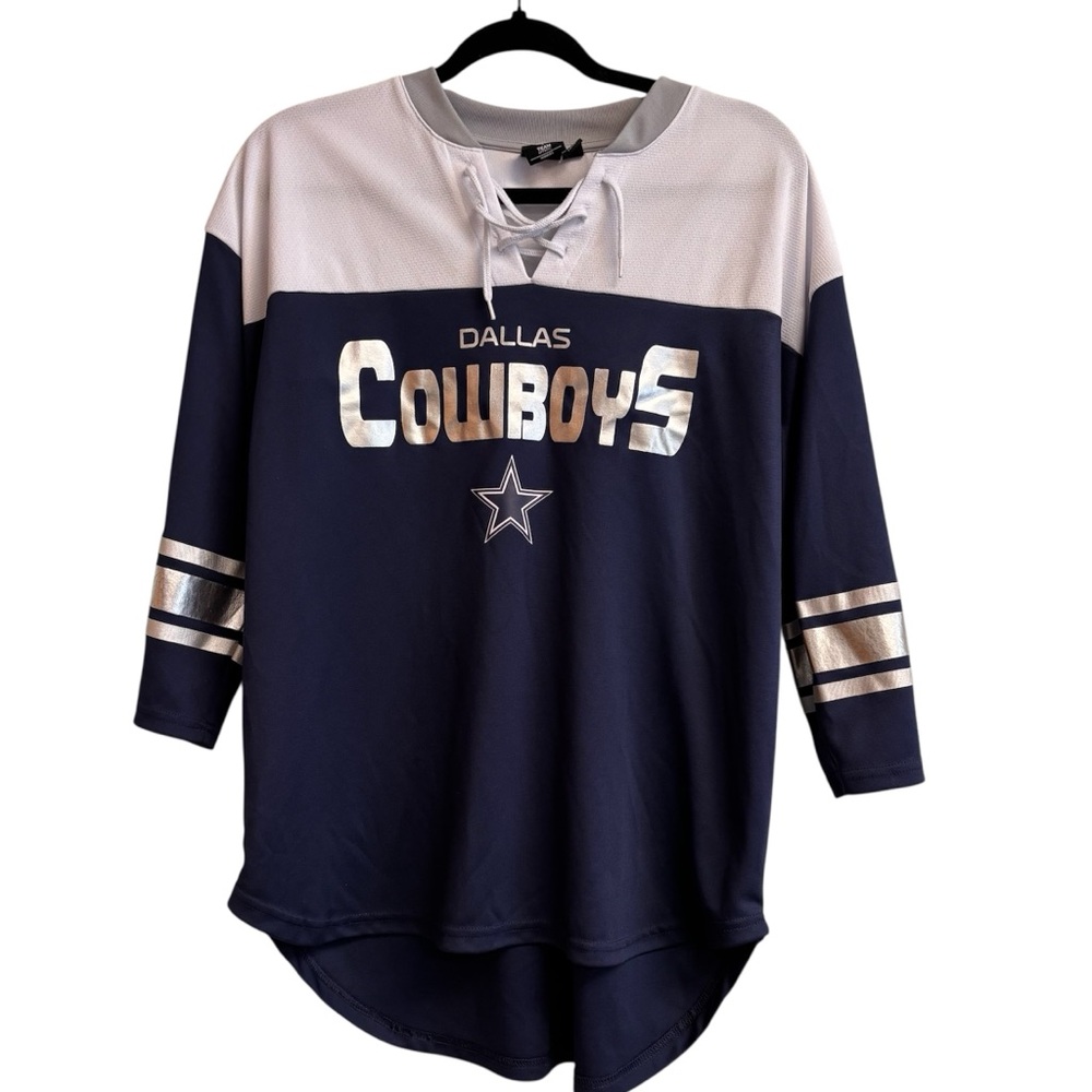 NFL Navy Dallas Cowboys Womens Lace-Up Jersey Top | NFL Team Apparel | Large